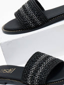 Σανδάλια με πλεκτή ψάθινη φάσα Estil - Μαύρο - thefashionproject.gr - Estil