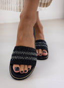 Σανδάλια με πλεκτή ψάθινη φάσα Estil - Μαύρο - thefashionproject.gr - Estil