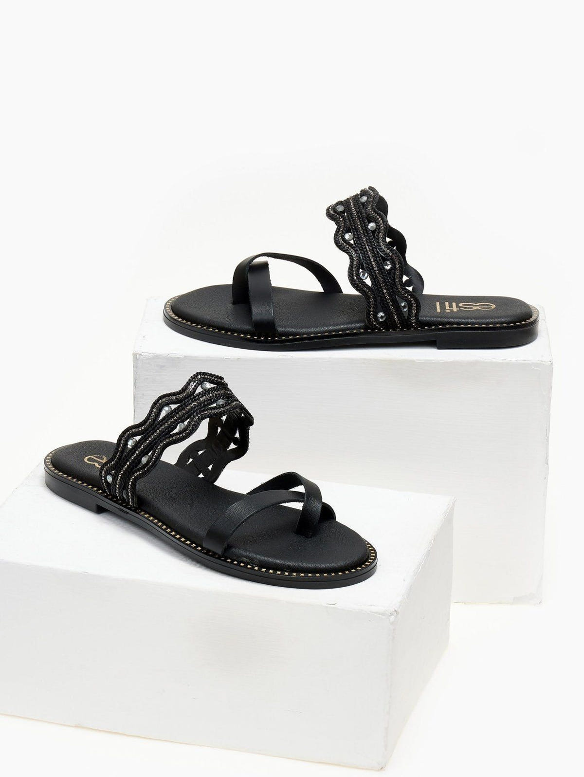 Σανδάλια με πλεκτό σχέδιο Estil - Μαύρο - thefashionproject.gr - Estil