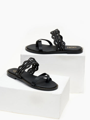 Σανδάλια με πλεκτό σχέδιο Estil - Μαύρο - thefashionproject.gr - Estil