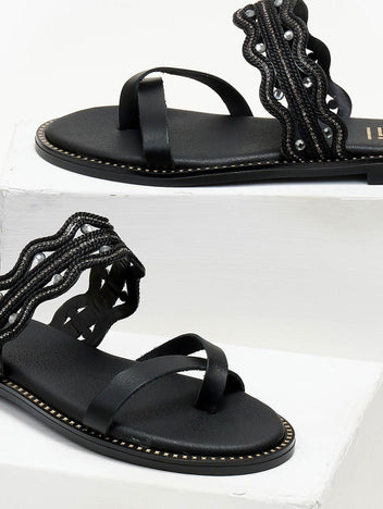 Σανδάλια με πλεκτό σχέδιο Estil - Μαύρο - thefashionproject.gr - Estil