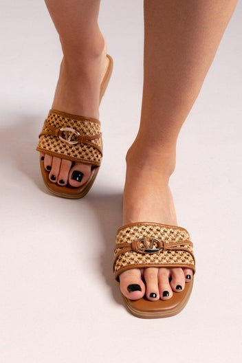 Σανδάλια με ψάθα ERYNN - Κάμελ - thefashionproject.gr - ERYNN