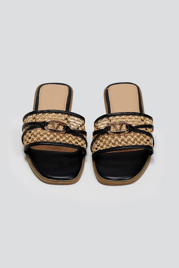 Σανδάλια με ψάθα ERYNN - Μπεζ/Μαύρο - thefashionproject.gr - ERYNN