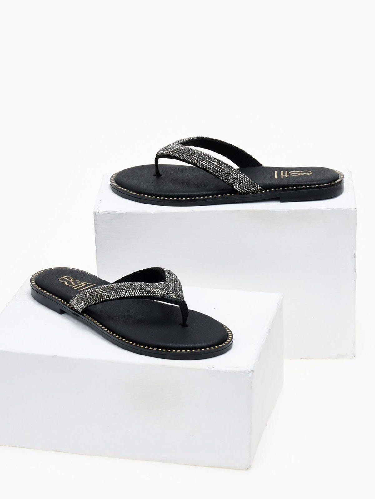 Σανδάλια με στρας Estil - Μαύρο - thefashionproject.gr - Estil