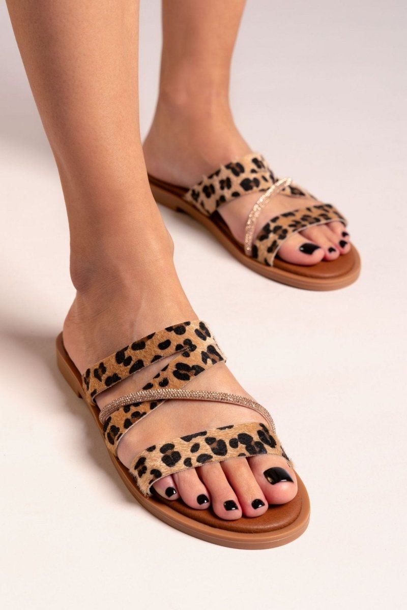 Σανδάλια με συνθετικό ponyskin και print Estil - Leopard - thefashionproject.gr - Estil