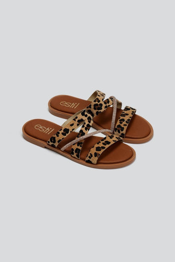 Σανδάλια με συνθετικό ponyskin και print Estil - Leopard - thefashionproject.gr - Estil