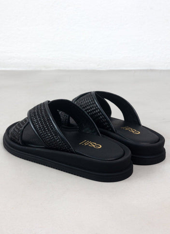 Σανδάλια με χιαστί ψάθινη φάσα Estil - Μαύρο - thefashionproject.gr - Estil