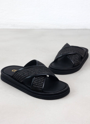 Σανδάλια με χιαστί ψάθινη φάσα Estil - Μαύρο - thefashionproject.gr - Estil