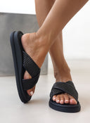 Σανδάλια με χιαστί ψάθινη φάσα Estil - Μαύρο - thefashionproject.gr - Estil