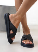 Σανδάλια με χιαστί ψάθινη φάσα Estil - Μαύρο - thefashionproject.gr - Estil