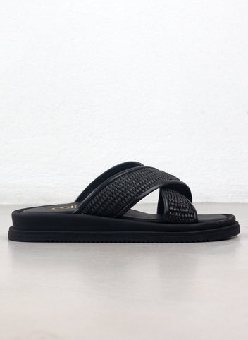 Σανδάλια με χιαστί ψάθινη φάσα Estil - Μαύρο - thefashionproject.gr - Estil