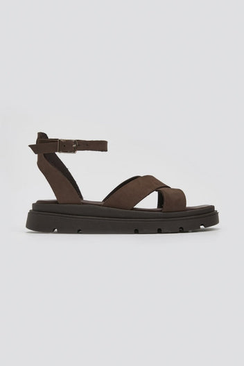 Σανδάλια nubuck δερμάτινα με μπαρέτα - Καφέ - thefashionproject.gr - TFP
