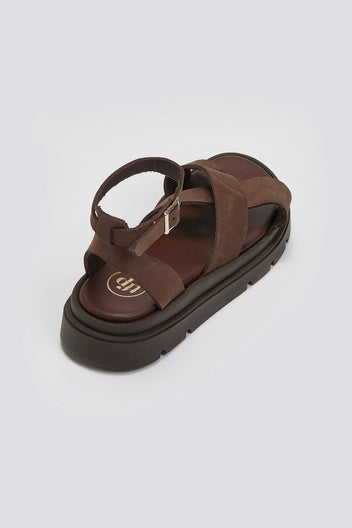 Σανδάλια nubuck δερμάτινα με μπαρέτα - Καφέ - thefashionproject.gr - TFP