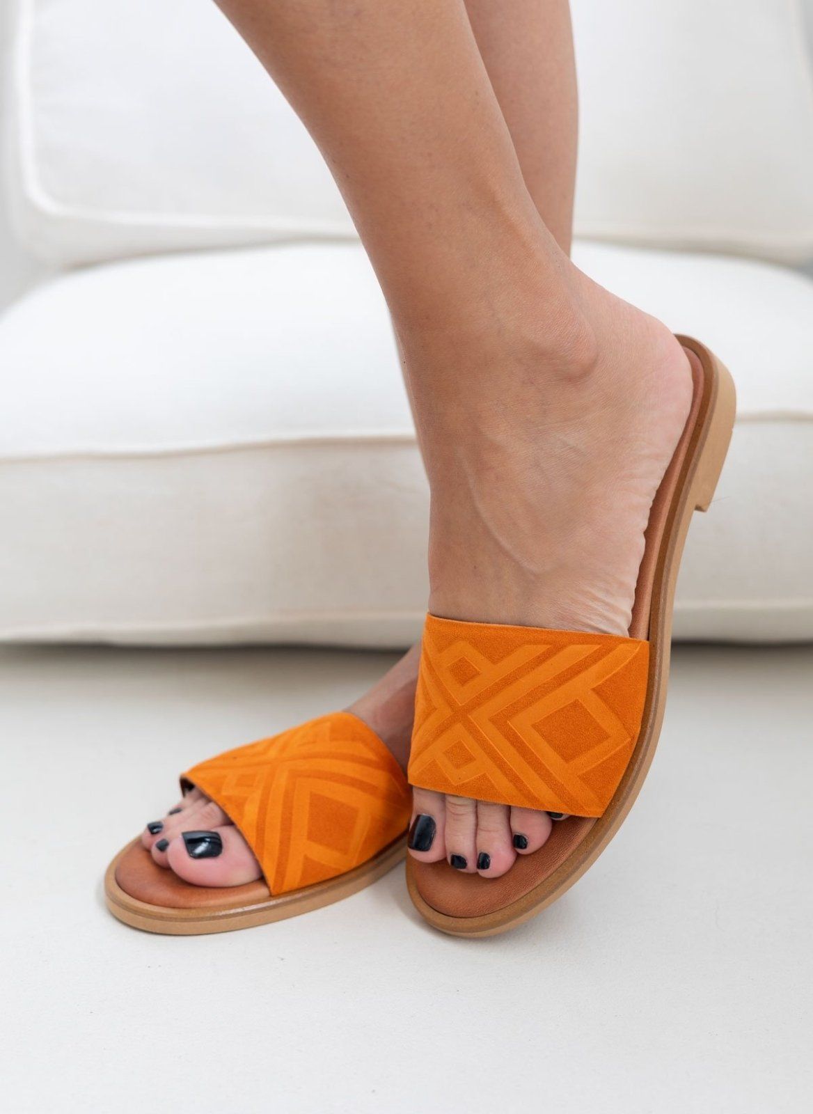Σανδάλια suede με ανάγλυφη φάσα estil - Πορτοκαλί - thefashionproject.gr - Estil