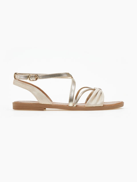 Suede Sandals Crossover Straps - Beige