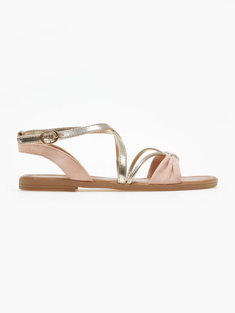 Suede Sandals Crossover Straps - Pink