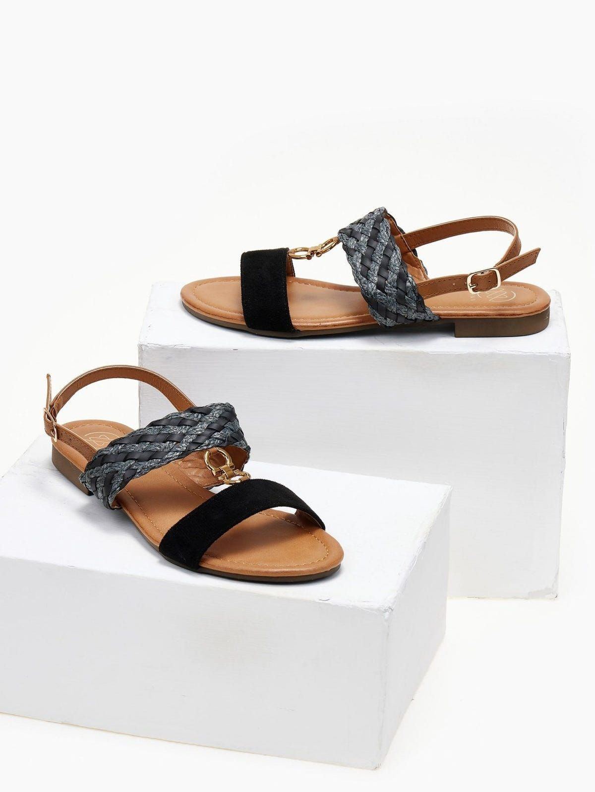 Σανδάλια suede με φάσα από ψάθα ERYNN - Μαύρο - thefashionproject.gr - ERYNN