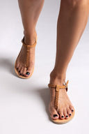 Σανδάλια suede με κάθετο λουράκι Tfp - Μπεζ - thefashionproject.gr - TFP
