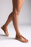 Σανδάλια suede με κάθετο λουράκι Tfp - Μπεζ - thefashionproject.gr - TFP