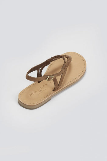 Σανδάλια suede με κοτσιδάκια Tfp - Καφέ - thefashionproject.gr - TFP