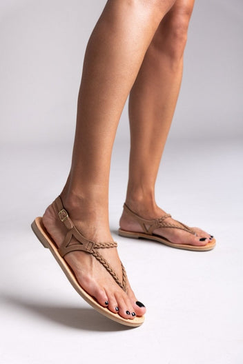 Σανδάλια suede με κοτσιδάκια Tfp - Καφέ - thefashionproject.gr - TFP