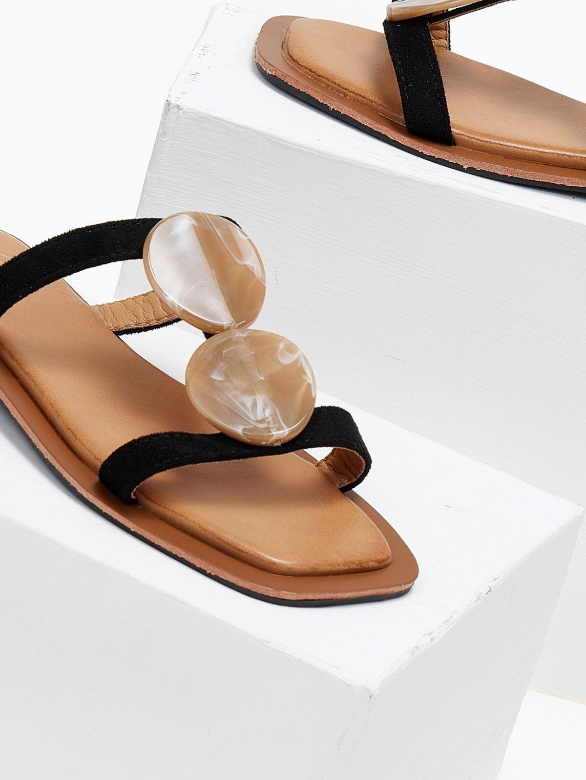 Σανδάλια suede με πέτρες - Μαύρο - thefashionproject.gr - ERYNN