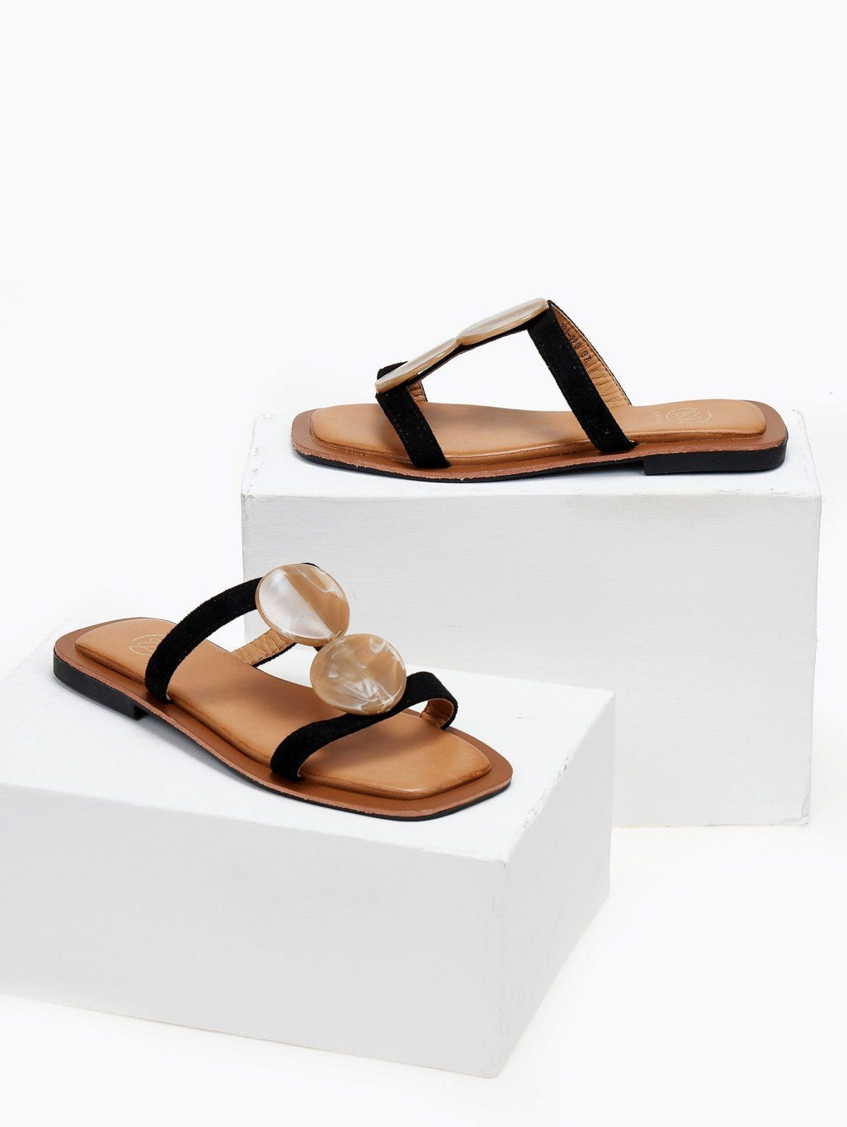 Σανδάλια suede με πέτρες - Μαύρο - thefashionproject.gr - ERYNN