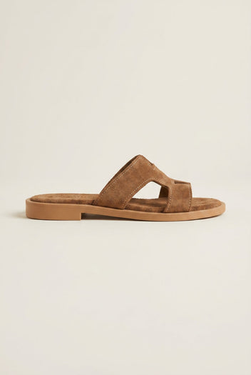 TFP - Sandals Cutout Strap Design - Beige Suede