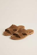 TFP - Sandals Cutout Strap Design - Beige Suede