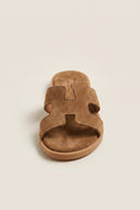 TFP - Sandals Cutout Strap Design - Beige Suede