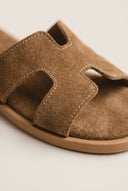 TFP - Sandals Cutout Strap Design - Beige Suede