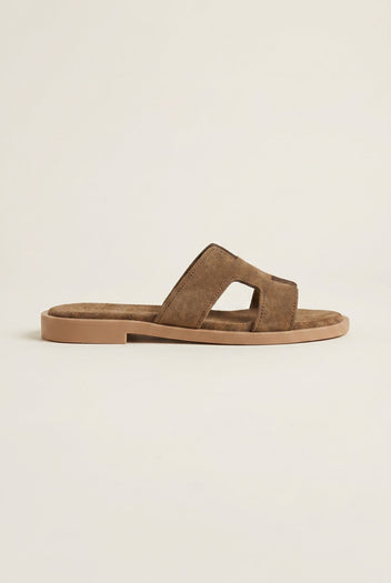 TFP - Sandals Cutout Strap Design - Khaki Green Suede