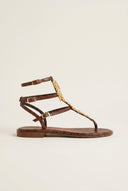 IRIS - Sandals Double Strap Leaf Detail - Brown Matte