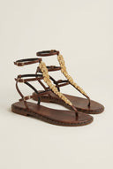IRIS - Sandals Double Strap Leaf Detail - Brown Matte