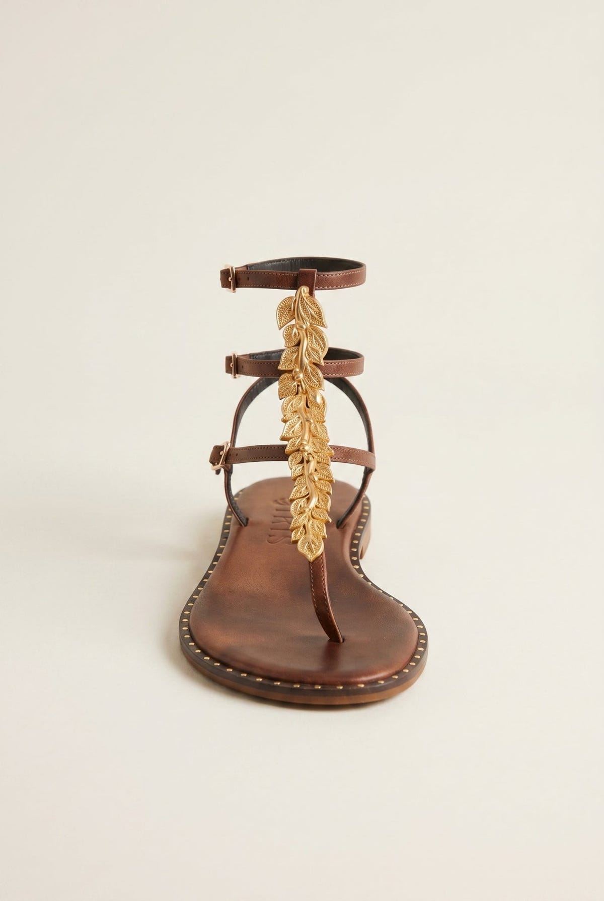 IRIS - Sandals Double Strap Leaf Detail - Brown Matte