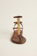 IRIS - Sandals Double Strap Leaf Detail - Brown Matte
