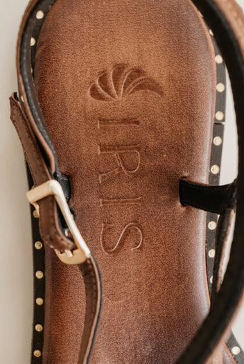 IRIS - Sandals Double Strap Leaf Detail - Brown Matte