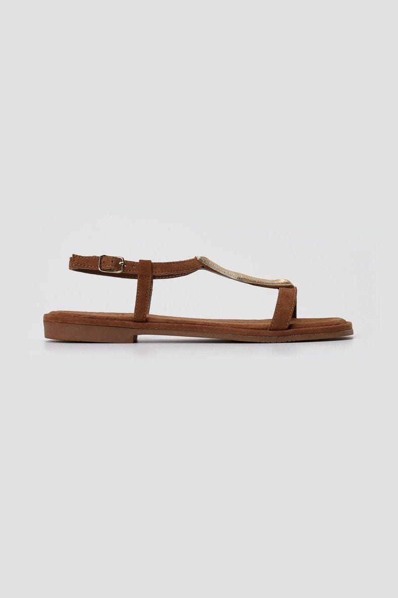CARMELA - Sandals Metal Detail Buckle - Camel Suede