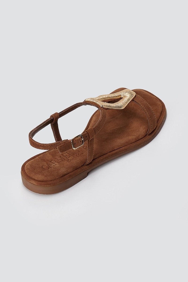 CARMELA - Sandals Metal Detail Buckle - Camel Suede