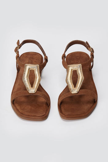 CARMELA - Sandals Metal Detail Buckle - Camel Suede