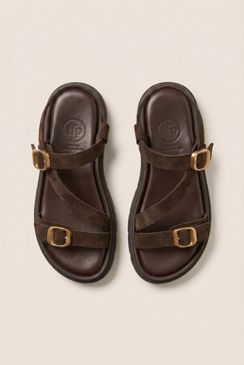 TFP - Sandals Mini Buckle Detail - Dark Brown Suede