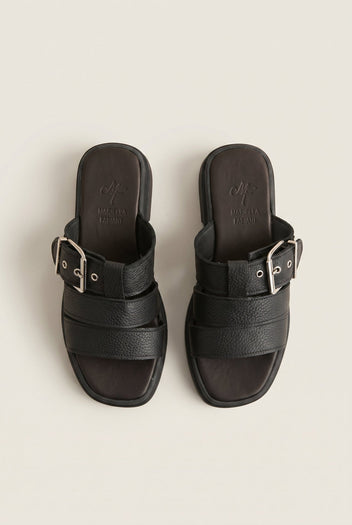 Mariella Fabiani - Sandals Side Buckle Strap - Black Matte