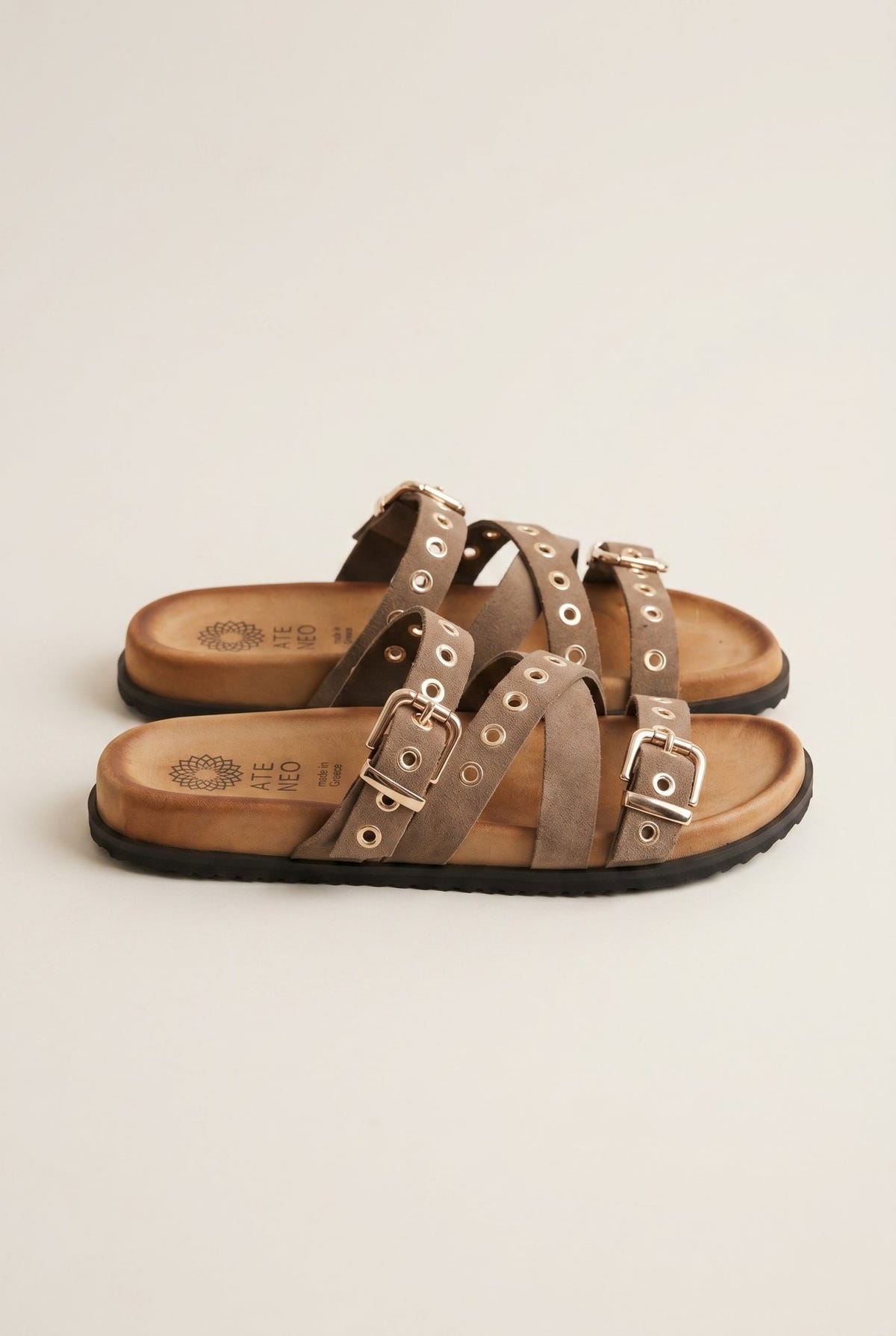 ATENEO - Sandals Studded Strappy - Taupe Suede