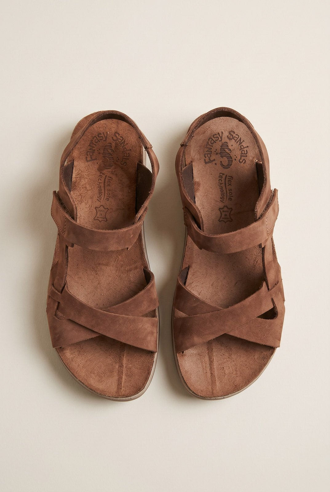 FANTASY SANDALS - Sandals Velcro Anatomic Footbed - Brown Suede