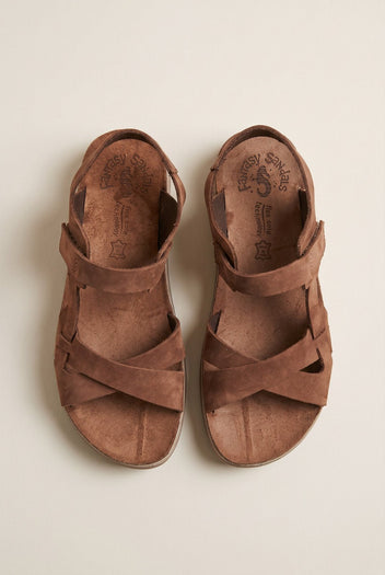 FANTASY SANDALS - Sandals Velcro Anatomic Footbed - Brown Suede