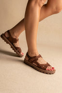 FANTASY SANDALS - Sandals Velcro Anatomic Footbed - Brown Suede