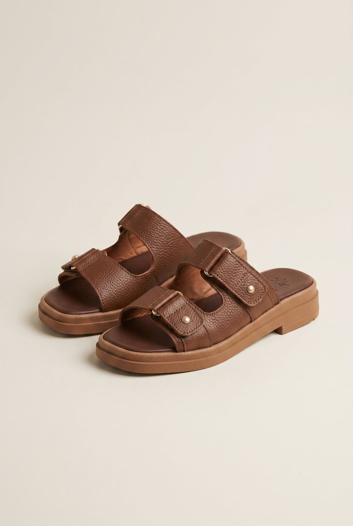 Mariella Fabiani - Sandals Velcro Studded Detail - Brown Matte