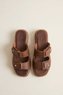 Mariella Fabiani - Sandals Velcro Studded Detail - Brown Matte