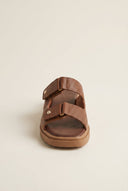 Mariella Fabiani - Sandals Velcro Studded Detail - Brown Matte