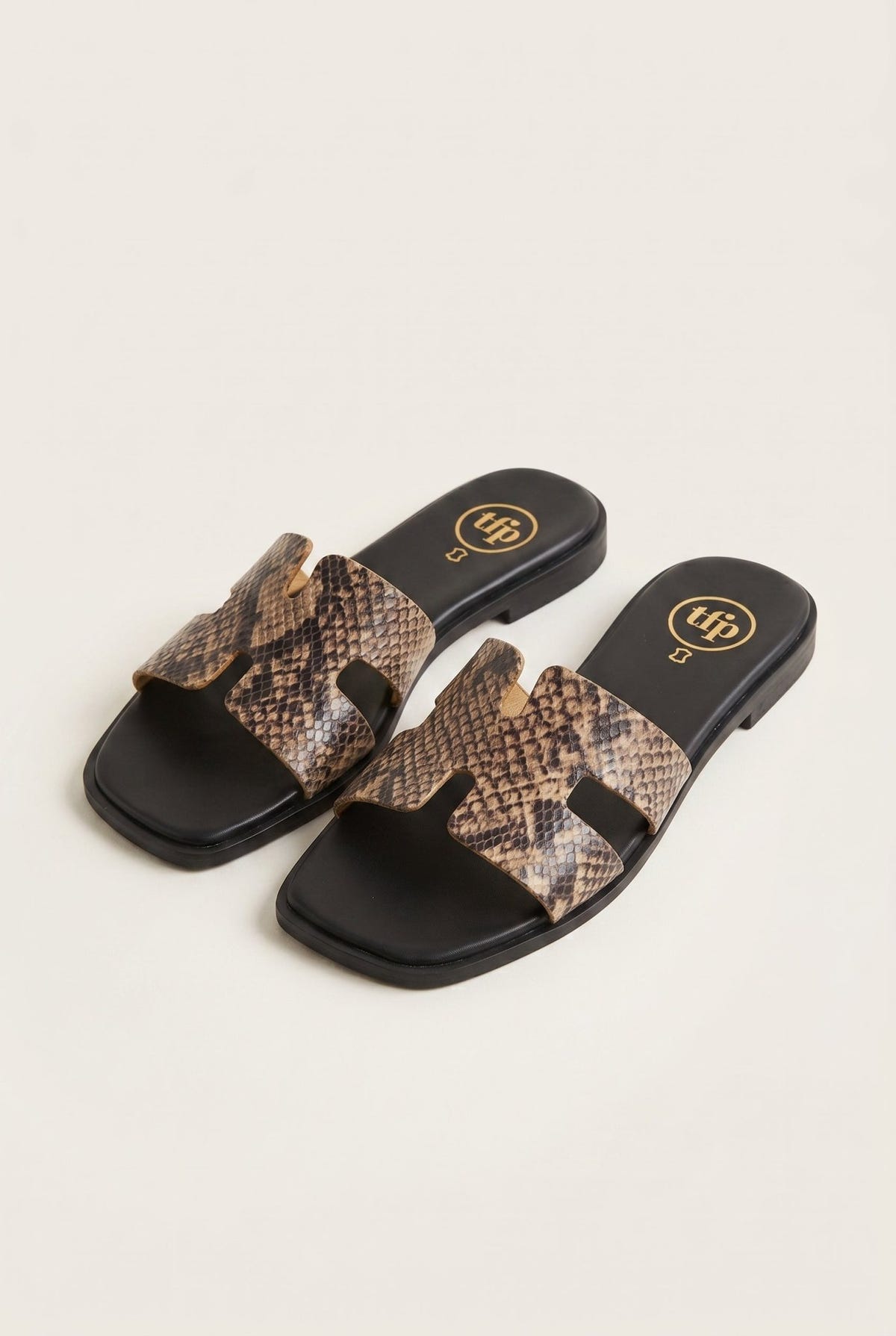 TFP - Sandals Wide Cut Out Strap - Beige Snake Print